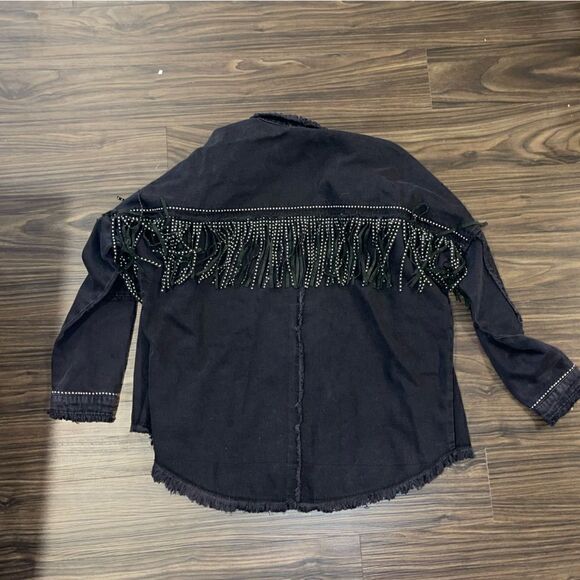Zara Fringe Studded Jean Jacket - size Small! - Picture 2 of 3